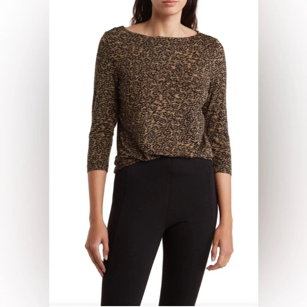 NWT TAHARI Lightweight Boat Neck Three-Quarter Sleeve Blouse Animal Print (XS)